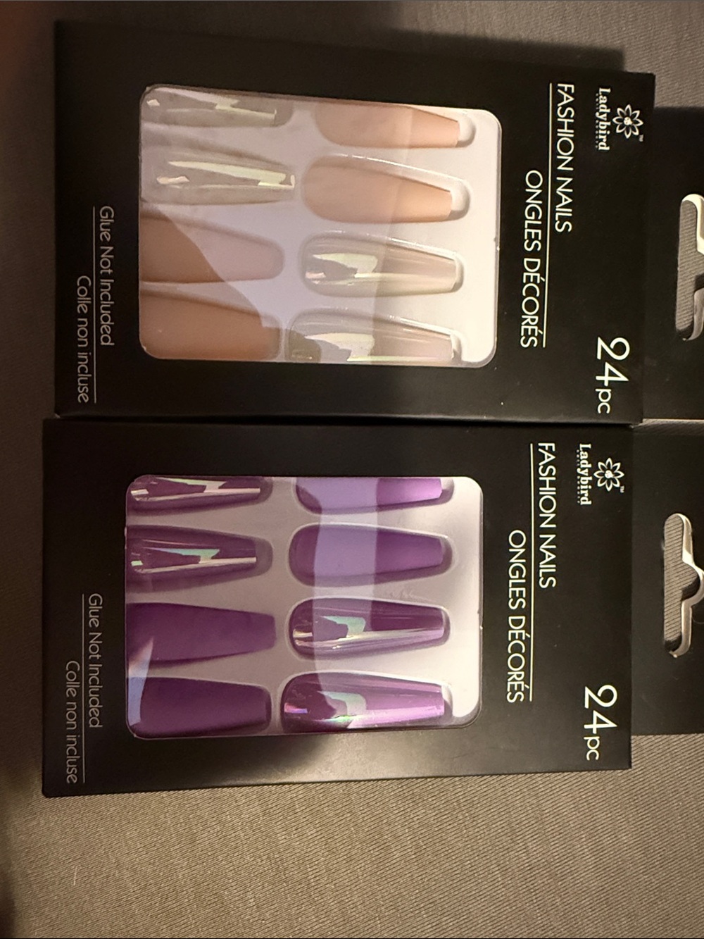 Fashion Press-On Nails Set - Purple and Nude